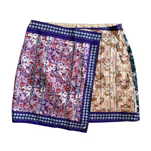 NWT Commense Printed Mini Skirt Faux Wrap Boho Lined Side Zip Sz. M